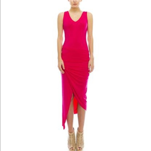 Hot Pink Asymmetric Midi‎ Dress Bodycon